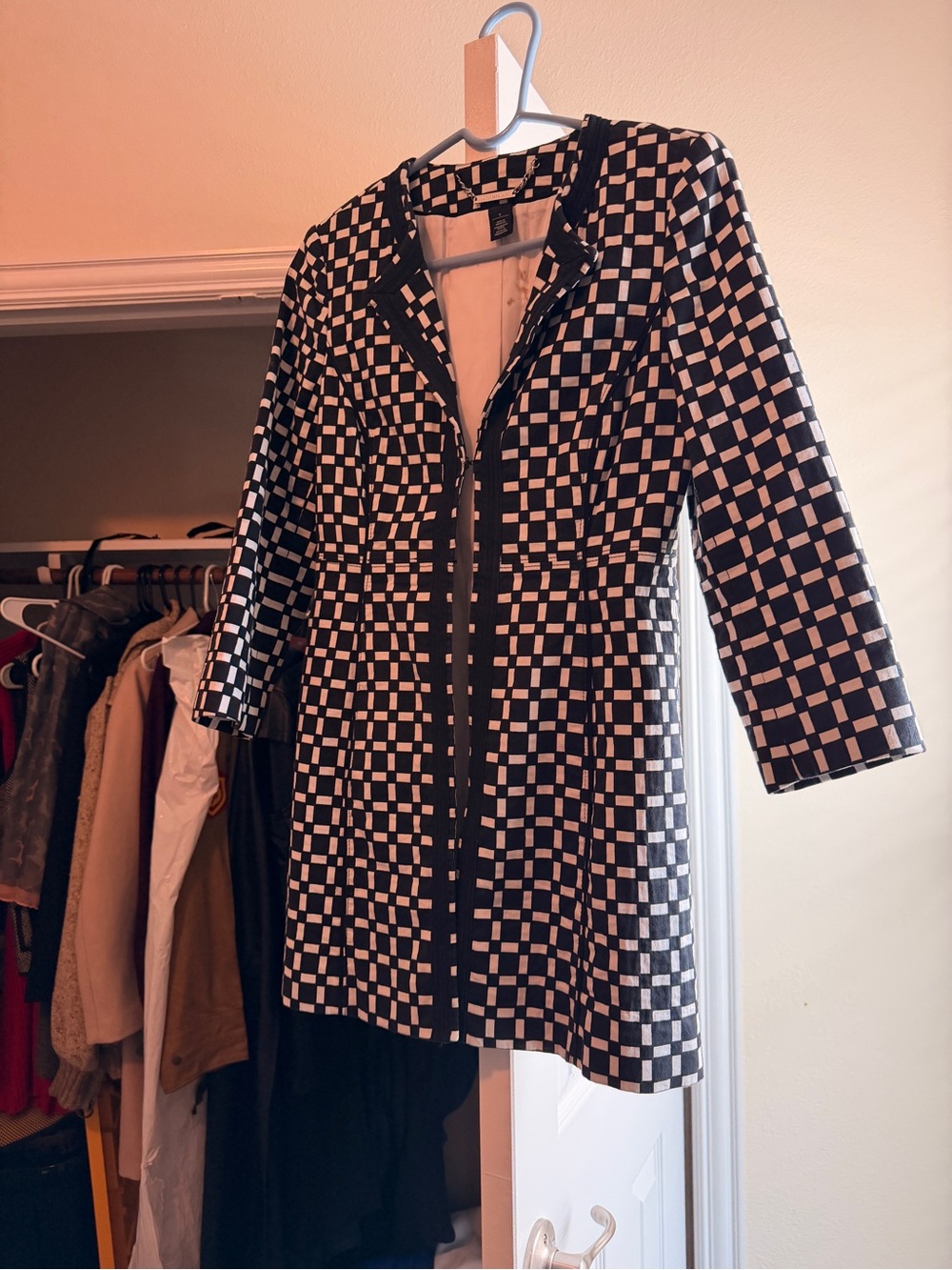 White House Black Market Black & White Checker Zip Tunic Dress